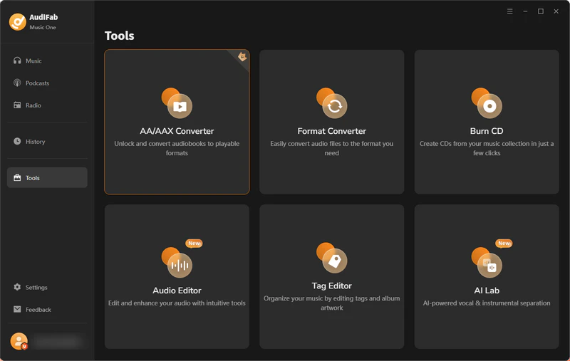 Open the AA/AAX Converter tool in AudiFab Music One
