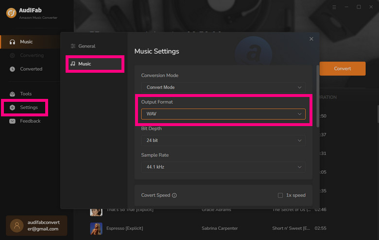 choose wav as output format