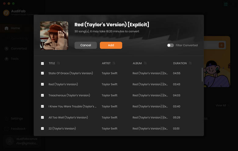 drag drop amazon music to audifab