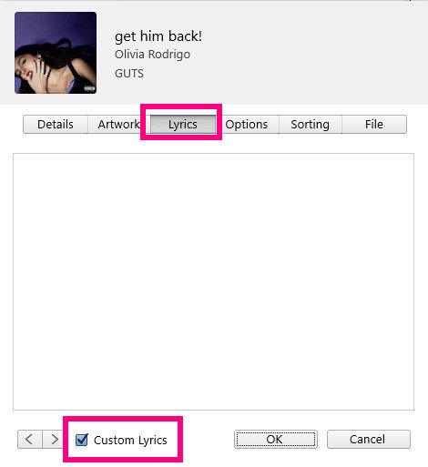 add lyrics in itunse