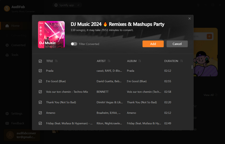 add spotify dj music to audifab