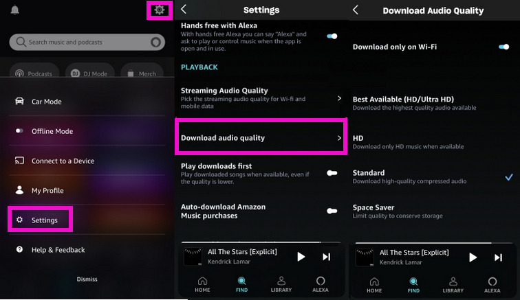 adjust amazon music audio quality