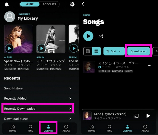 find amazon music downloads on android app