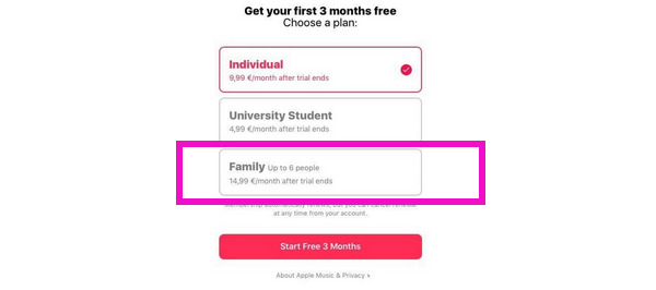 apple music family subscription