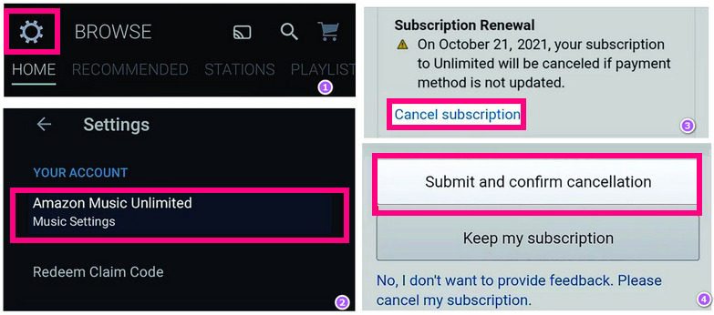 cancel amazon music unlimited on android