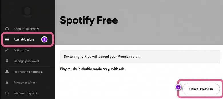 cancel spotify premium on web browser