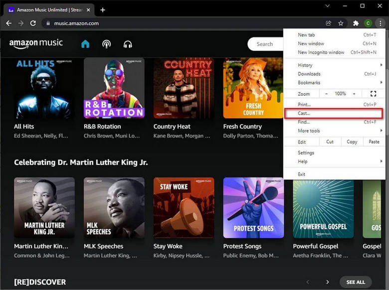 cast amazon music via chrome