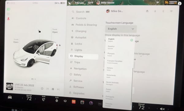 change tesla language