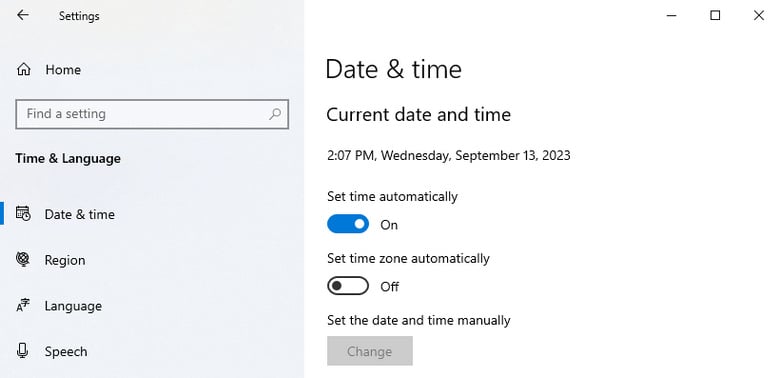 check time and date settings