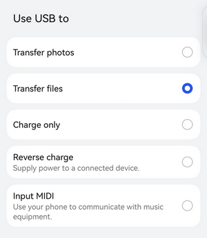 choose transfer files on android
