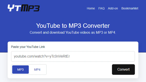ConvertYTMP3 converter interface with browser bookmarklet