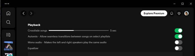 crossfade and auto mix on spotify