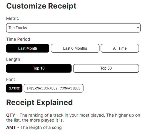 customize receiptify