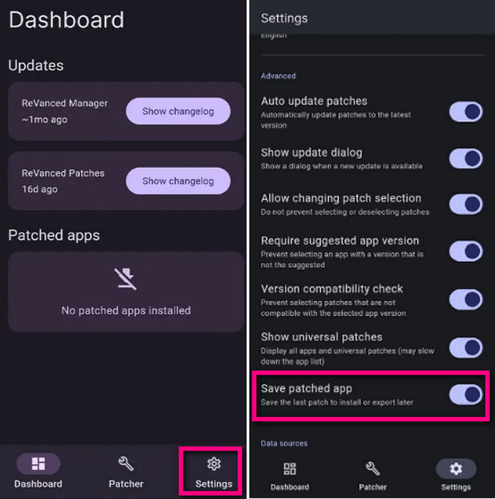 disable save patched app