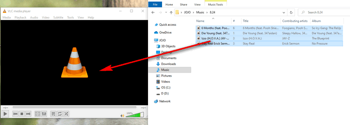 drag songs to vlc