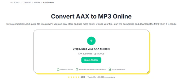 DragDropDo online AAX to MP3 converter page