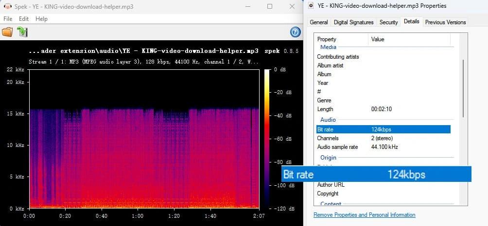 YouTube Video Download Helper 124kbps Audio Test