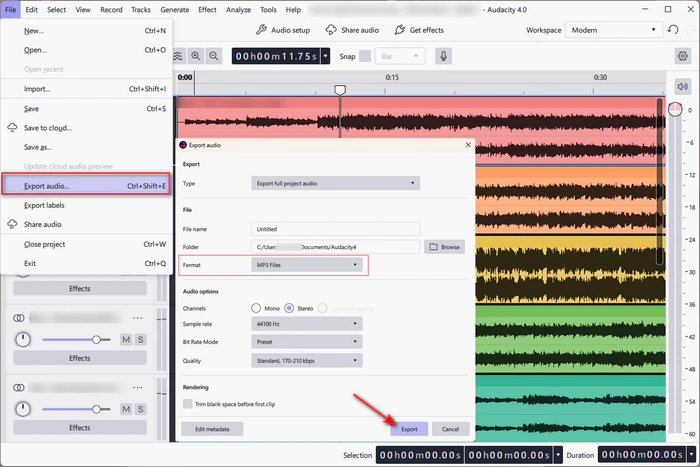 export flac as mp3 with audacity