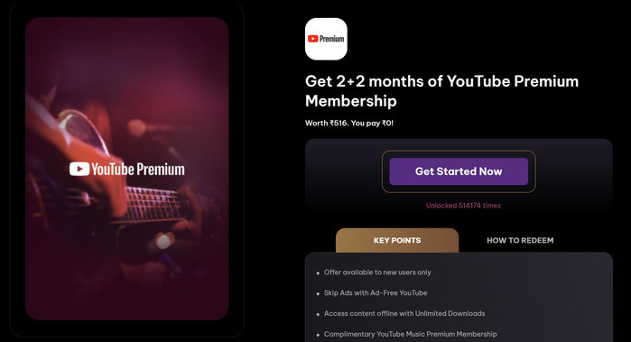 free youtube premium via times prime