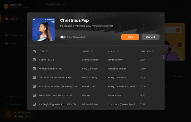 add christmas music to audifab