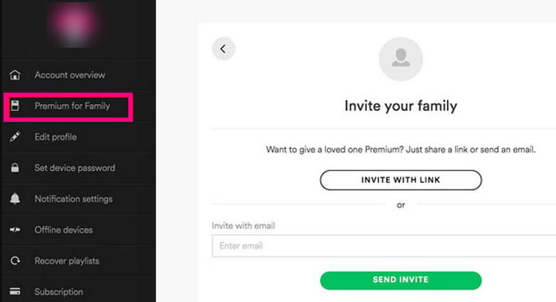 invite family music members to spotify family plan