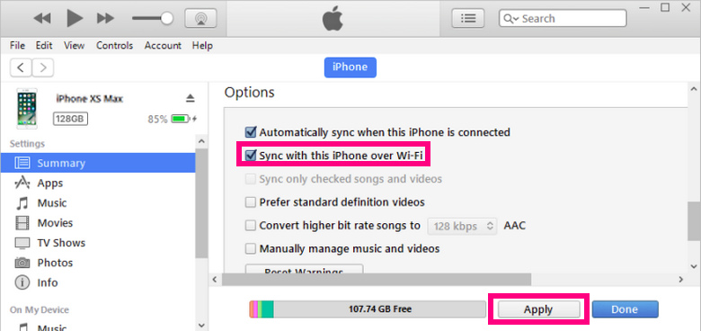 itunes wifi sync