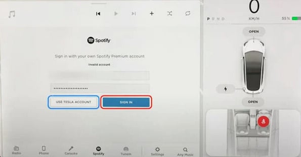 log in tesla spotify