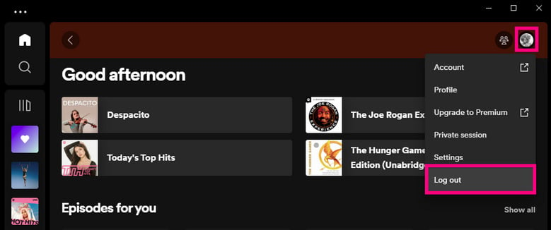 log out spotify account