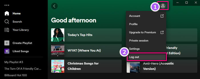 log out spotify