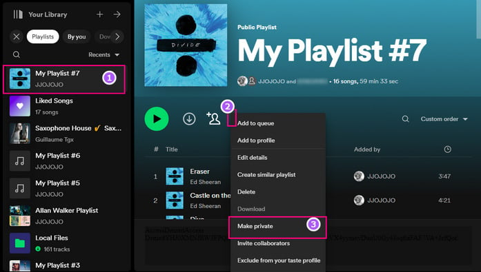 make spotify playlist private on desktop