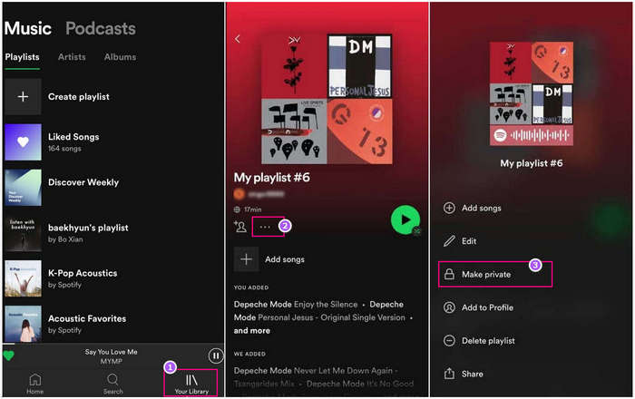 make spotify playlist private on mobile