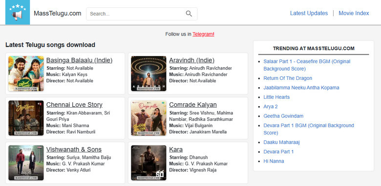 Masstelugu Telugu MP3 download website