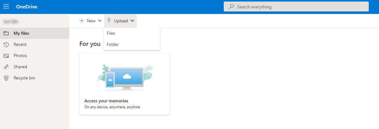 onedrive upload interface