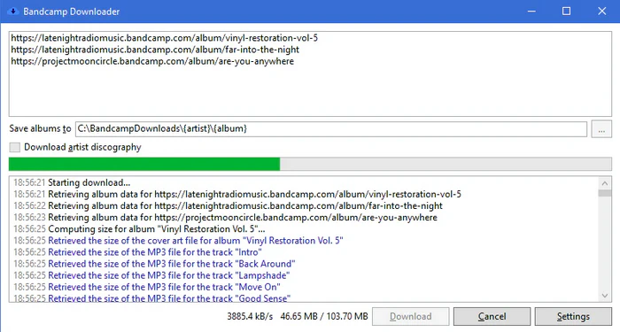 Otiel BandcampDownloader open-source Windows app interface