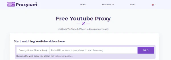 Proxyium web proxy homepage