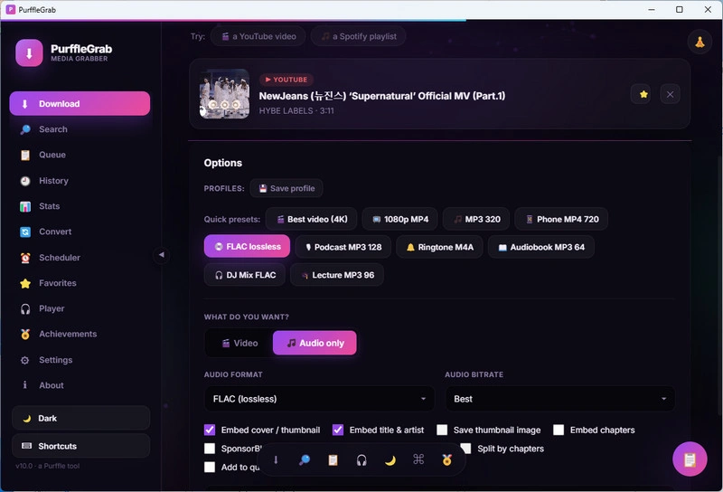 PurffleGrab YouTube to FLAC