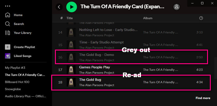 volver a agregar canciones en gris en Spotify
