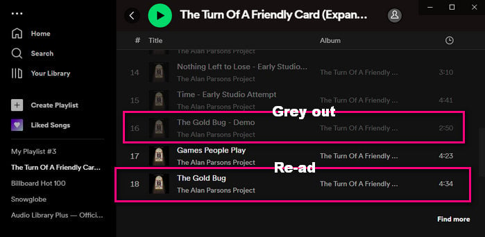 re-add greyed-out songs on Spotify