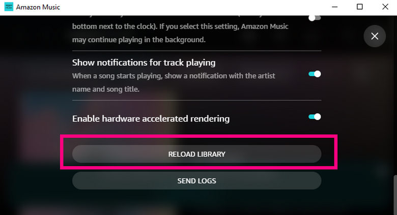 reload amazon music library