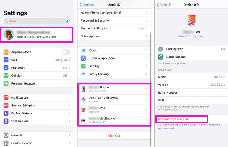 remove devices from apple id on iphone or ipad