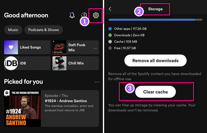 remove spotify cache on iphone