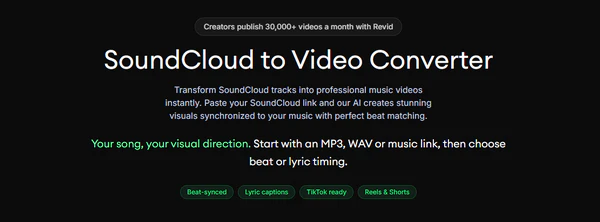 Revid AI SoundCloud to MP4 music video creator page