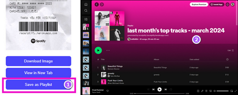 save spotify receiptify as playlist