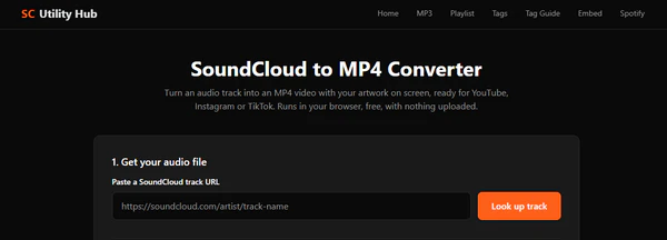 SC Utility Hub online SoundCloud to MP4 converter page