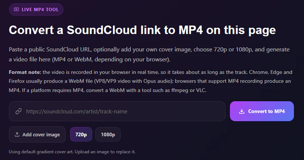 SCtoMP3 online SoundCloud to MP4 converter page