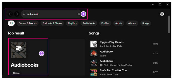 search spotify audiobook