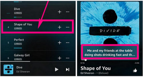 see amazon music lyrics on mobile