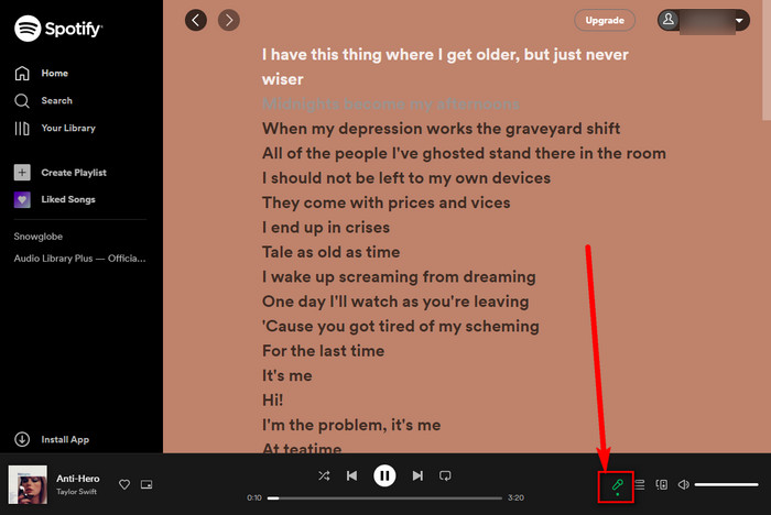 see share lyrics on spotify on desktop