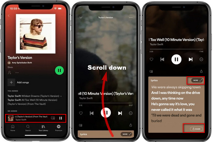 see share lyrics on spotify on mobile