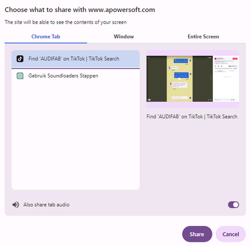 share tiktok webplayer with apowersoft